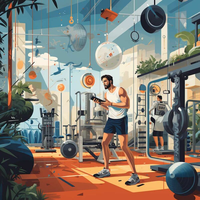 Illustration of a man in a gym wearing a white tank top and looking confused. Abstract art. Working Out My Problem Areas, But No Fat Lose There: Why?