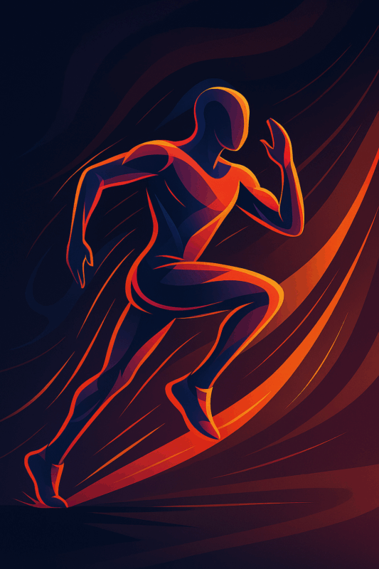 Abstract illustration of a person sprinting, representing high-intensity interval training for busy professionals